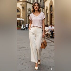 Flora Ashley Soft Pink Metallic V-Neck Short Sleeve Tee